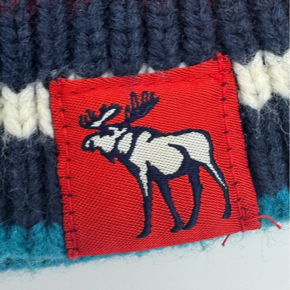 Vintage Abercrombie Kids Striped Beanie winter hat Moose logo boys one size